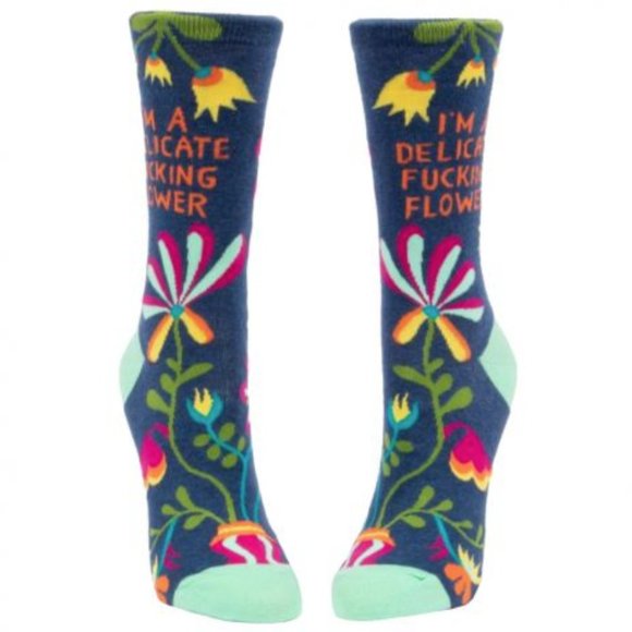NEW I’m A Delicate F*cking Flower Crew Socks BLUE Q ONE SIZE - Picture 2 of 16